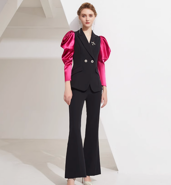 maßgeschneiderter Schlaganzug mit Satin-Puffärmeln – VALENCIA 