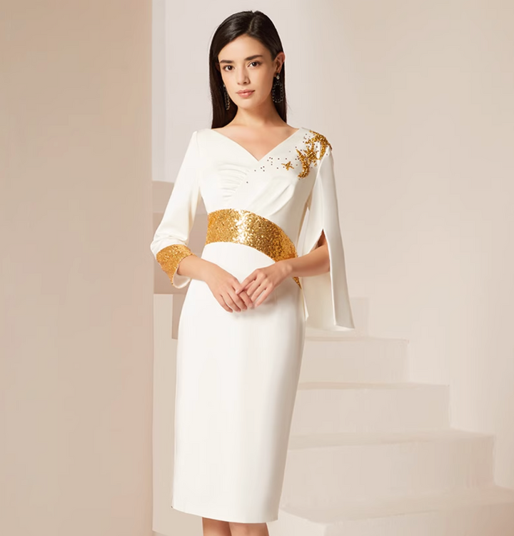 op maat gemaakte flare-pak met satijnen pofmouwen – VALENCIA 