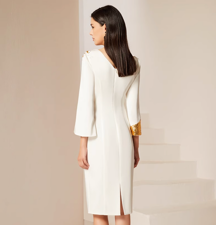 op maat gemaakte flare-pak met satijnen pofmouwen – VALENCIA 