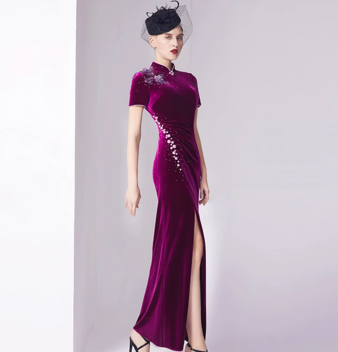 costume évasé sur mesure avec manches bouffantes en satin – VALENCIA 