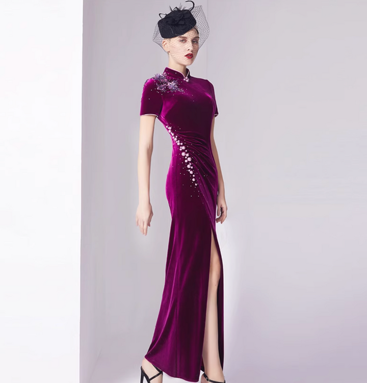 costume évasé sur mesure avec manches bouffantes en satin – VALENCIA 