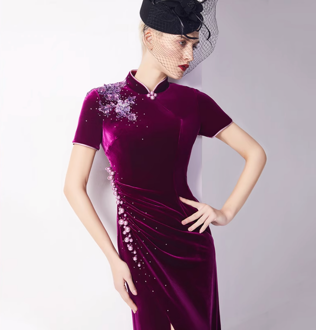 costume évasé sur mesure avec manches bouffantes en satin – VALENCIA 