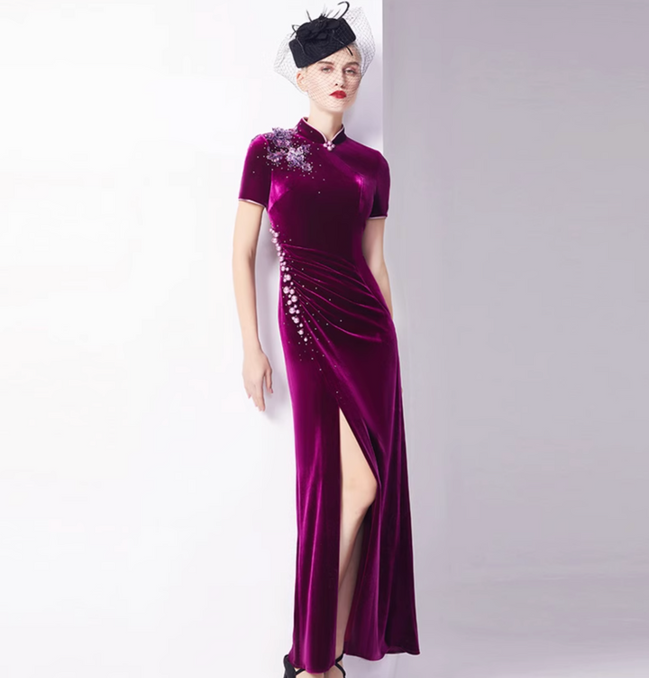 costume évasé sur mesure avec manches bouffantes en satin – VALENCIA 