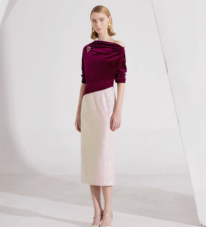 定制喇叭套装，配缎面泡泡袖 - VALENCIA 