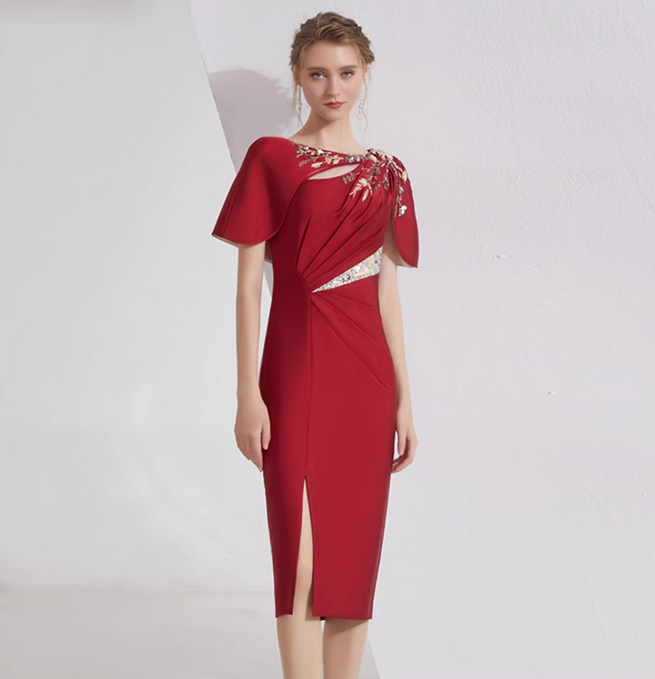 op maat gemaakte flare-pak met satijnen pofmouwen – VALENCIA 