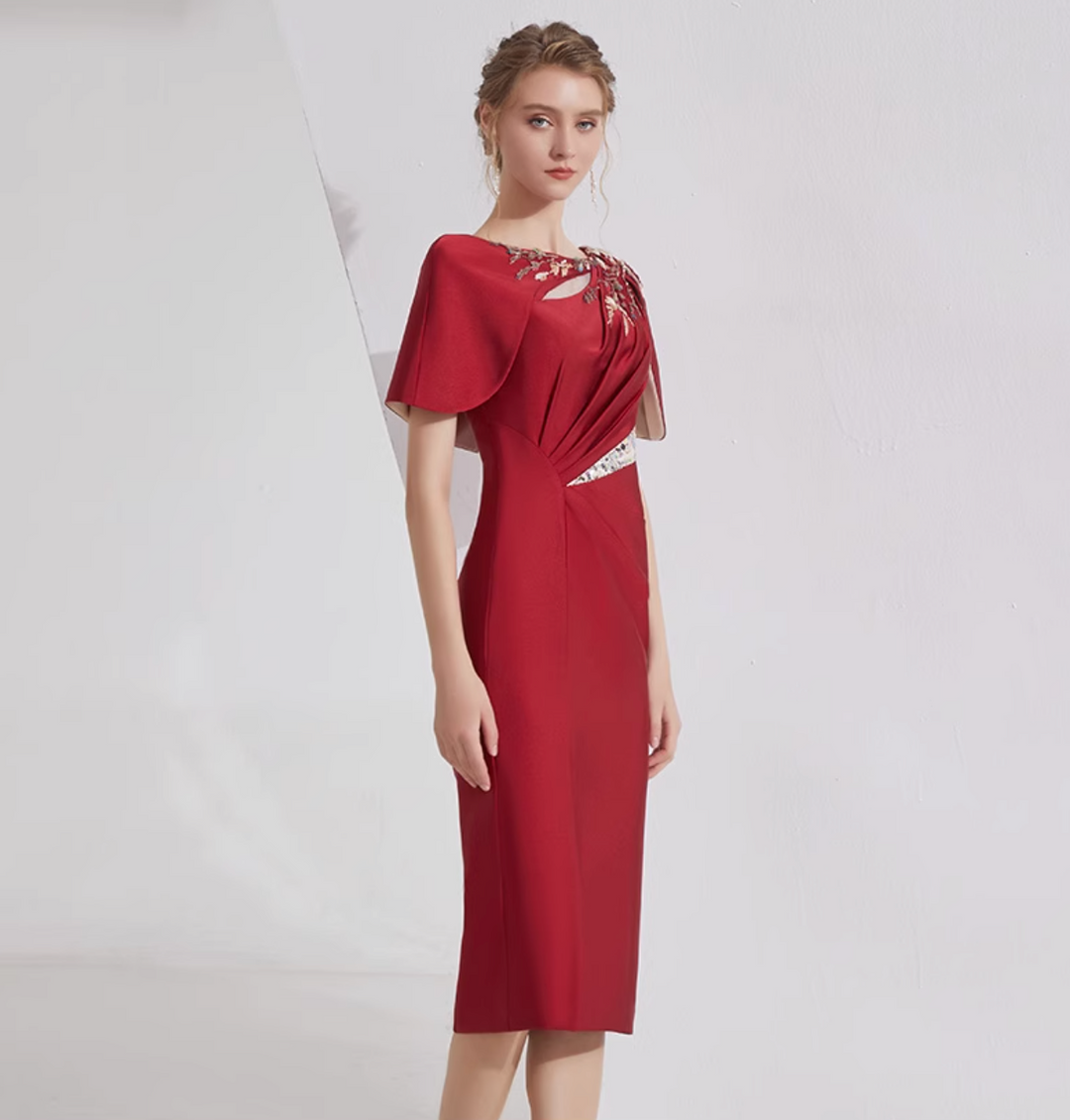 op maat gemaakte flare-pak met satijnen pofmouwen – VALENCIA 