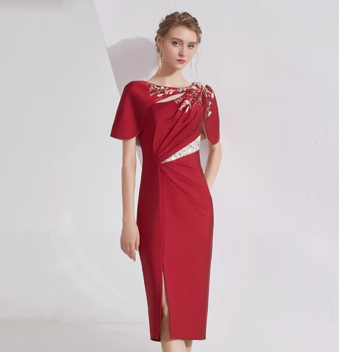 op maat gemaakte flare-pak met satijnen pofmouwen – VALENCIA 