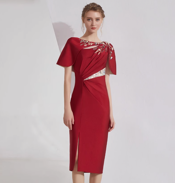 op maat gemaakte flare-pak met satijnen pofmouwen – VALENCIA 