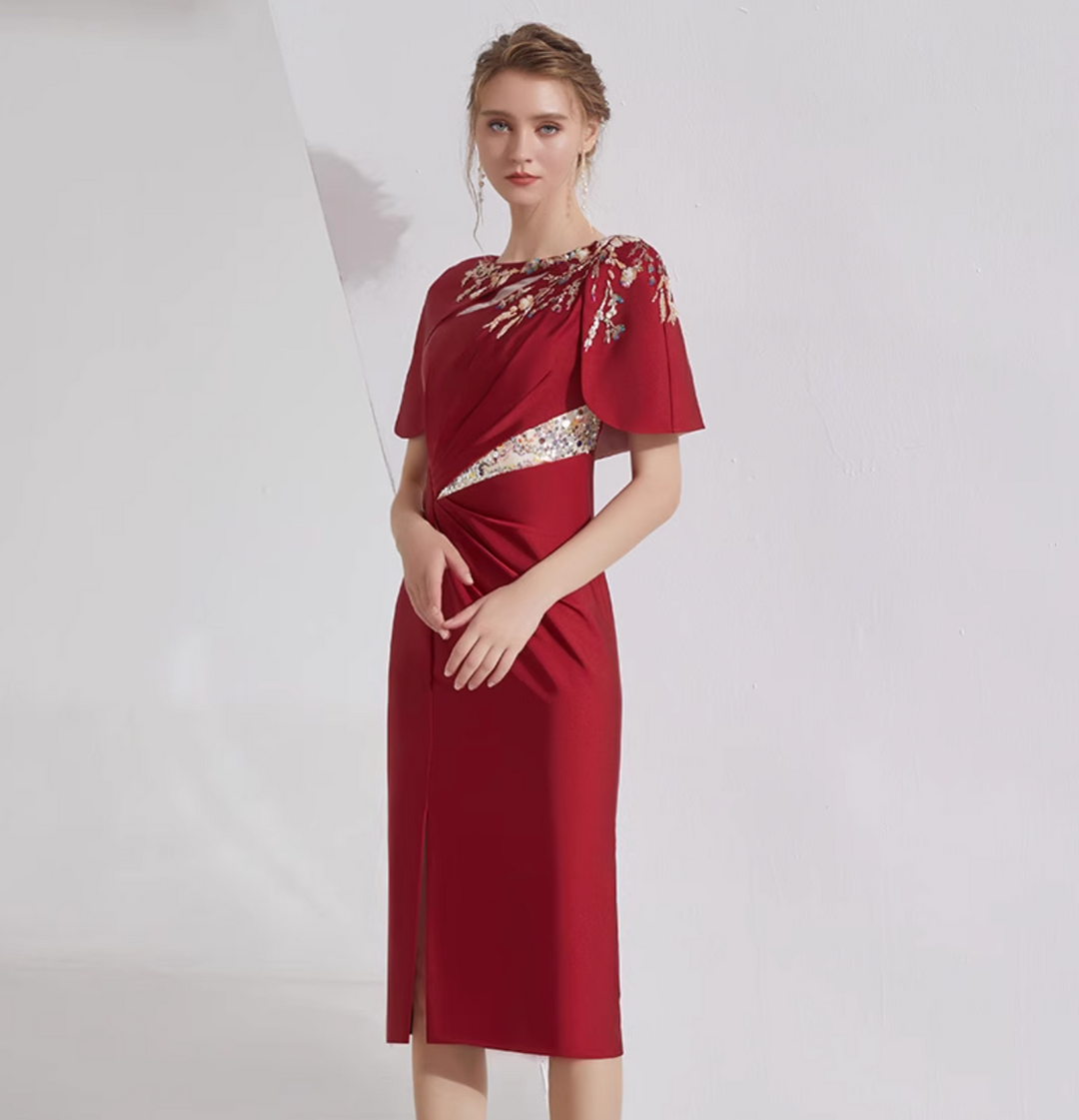 op maat gemaakte flare-pak met satijnen pofmouwen – VALENCIA 