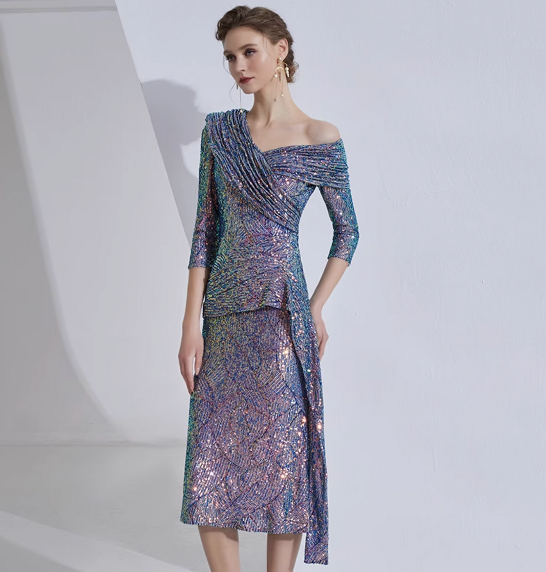 定制喇叭套装，配缎面泡泡袖 - VALENCIA 