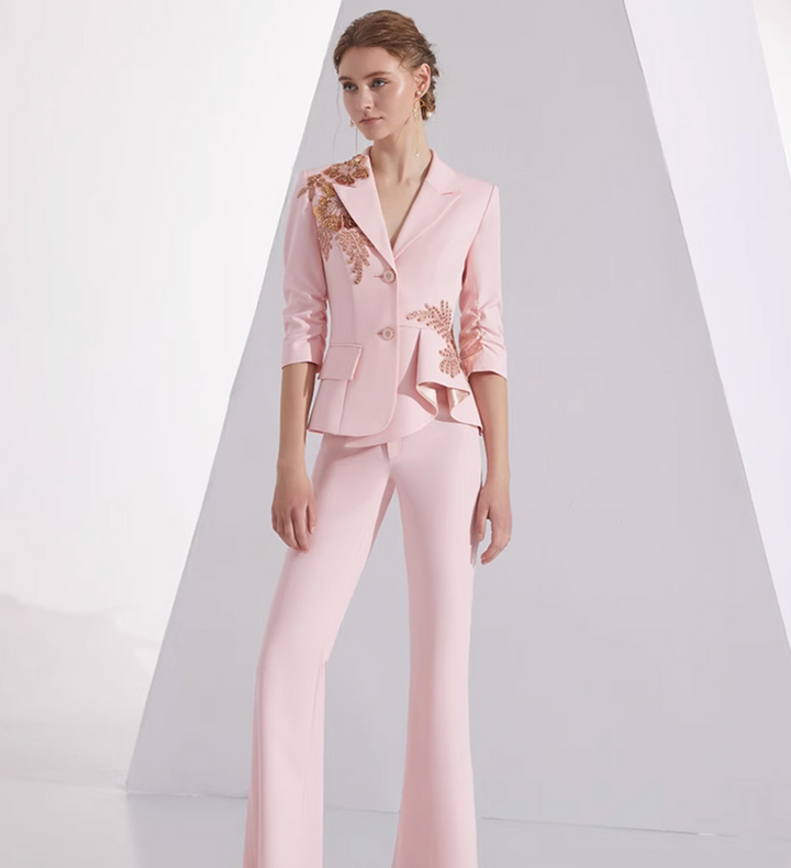 costume évasé sur mesure avec manches bouffantes en satin – VALENCIA 