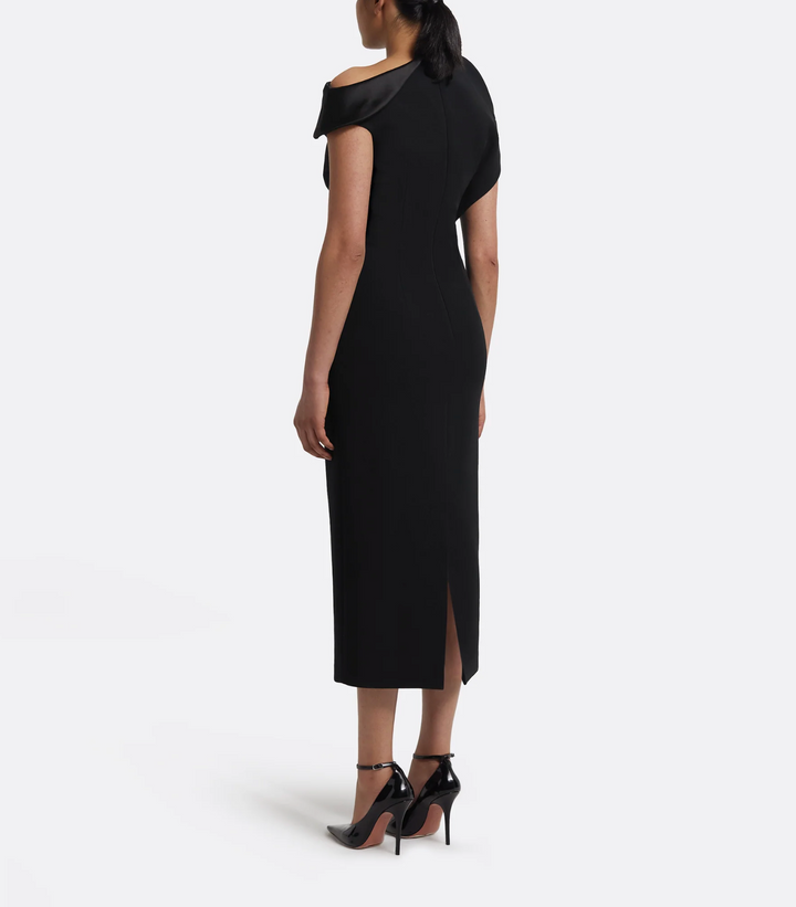 asymmetric off-shoulder midi dress with satin fold – SERIIYE