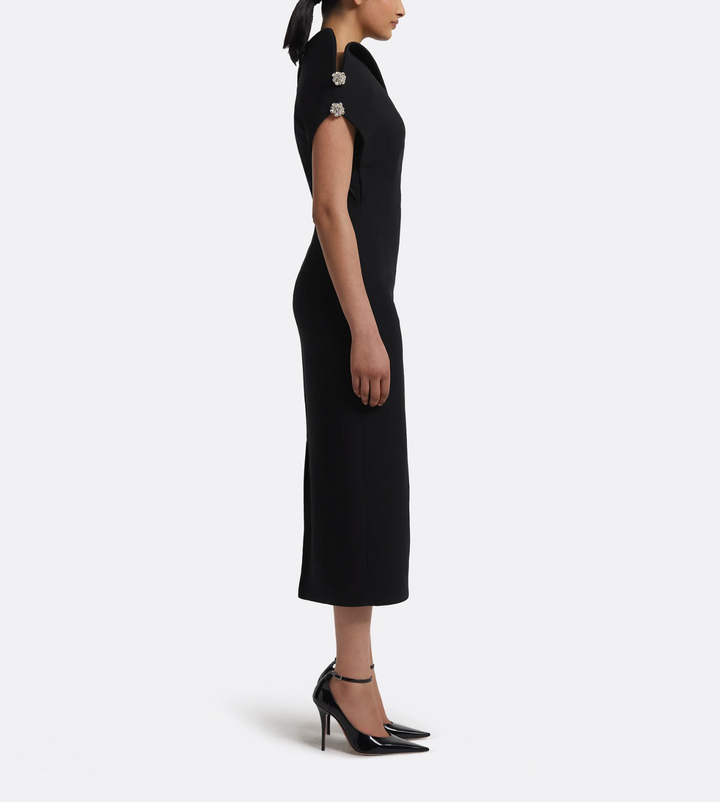 asymmetric off-shoulder midi dress with satin fold – SERIIYE