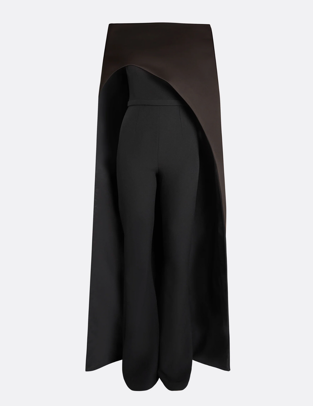 strapless jumpsuit with satin cape overlay – FALEIN