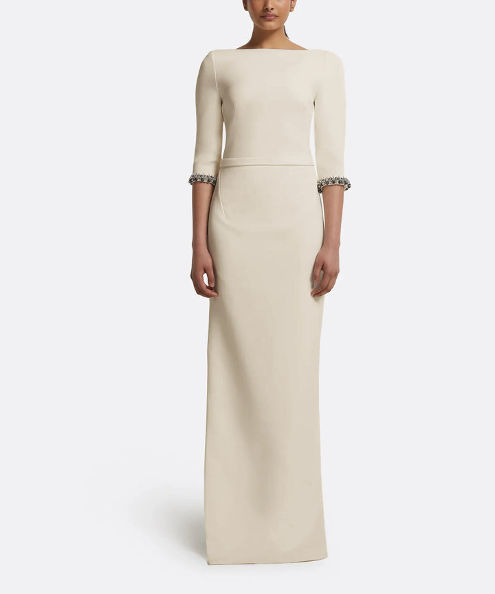 فستان عمودي ملائم بأكمام مزينة – إليسيا