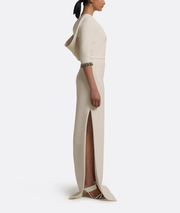 فستان عمودي ملائم بأكمام مزينة – إليسيا