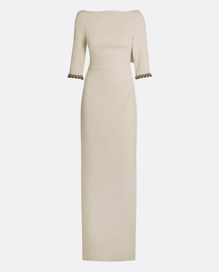 فستان عمودي ملائم بأكمام مزينة – إليسيا