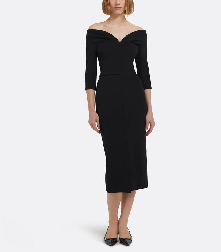 off-shoulder midi dress with three-quarter sleeves – VIVIENNE
