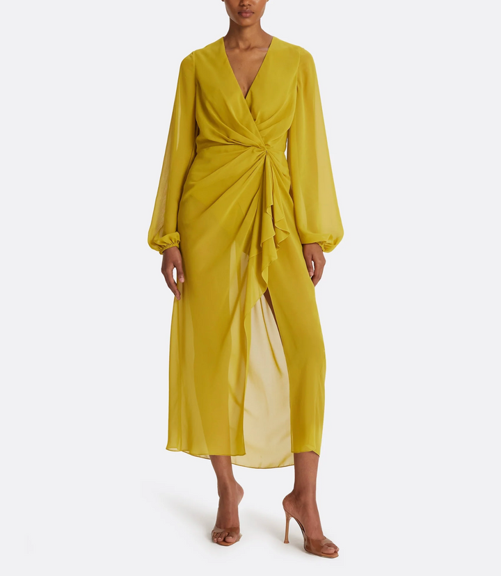 draped chiffon dress with long sleeves – SOLANA