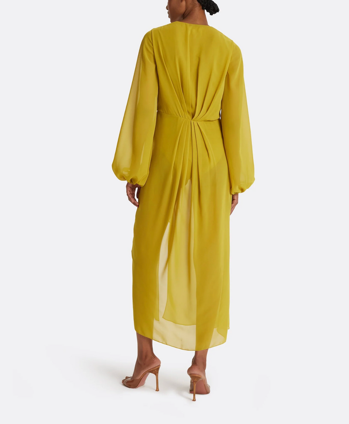 draped chiffon dress with long sleeves – SOLANA
