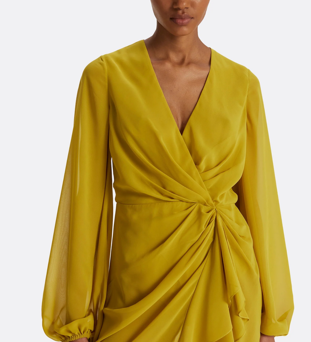 draped chiffon dress with long sleeves – SOLANA