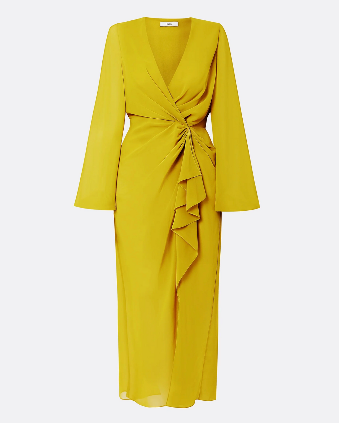 draped chiffon dress with long sleeves – SOLANA