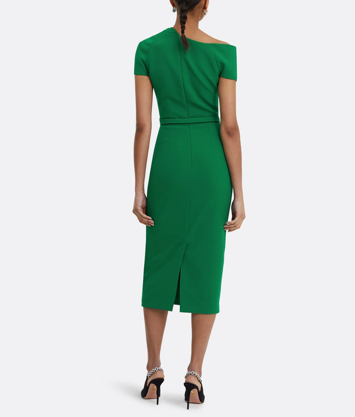 فستان قلم رصاص مكشوف الكتفين مع صد مطوي – زيلة
