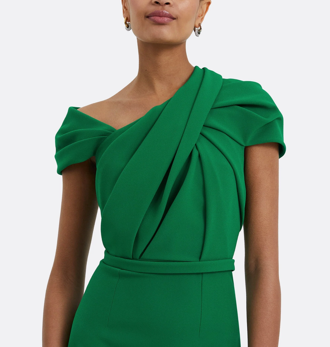 فستان قلم رصاص مكشوف الكتفين مع صد مطوي – زيلة
