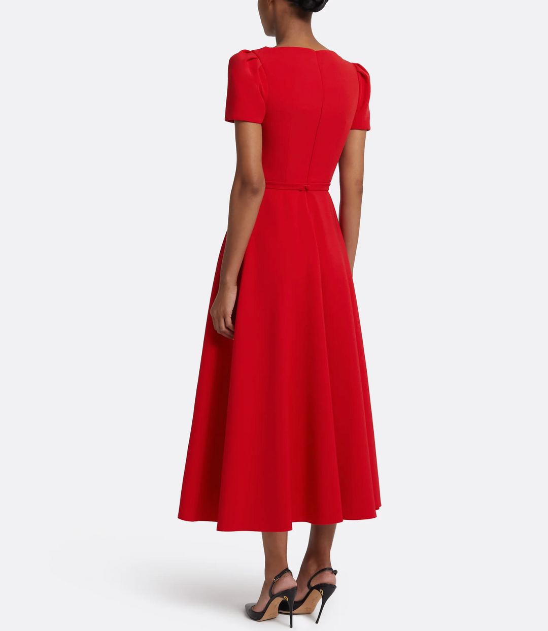 short-sleeve midi dress with draped bodice – RUYAA