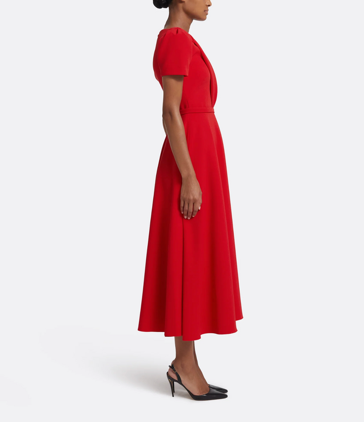 short-sleeve midi dress with draped bodice – RUYAA