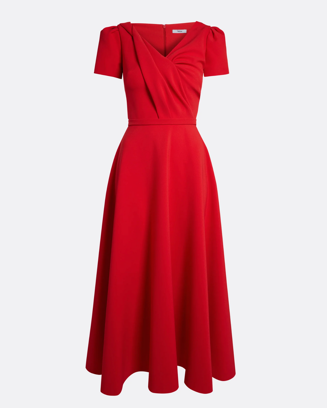 short-sleeve midi dress with draped bodice – RUYAA