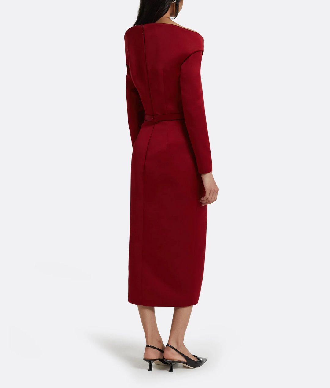 off-shoulder pencil dress with slit – SCARLET