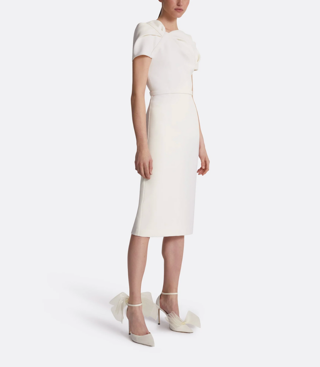 short-sleeve pencil dress with twisted neckline – SORIEL