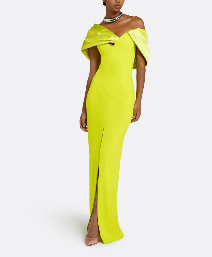 off-shoulder draped gown with slit – LUMIEN