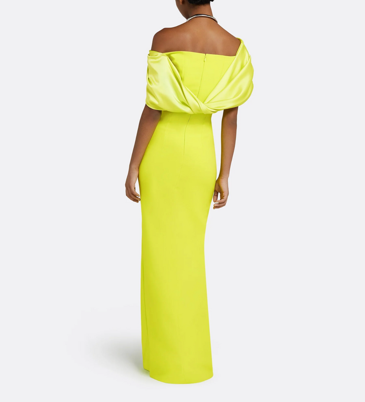 off-shoulder draped gown with slit – LUMIEN