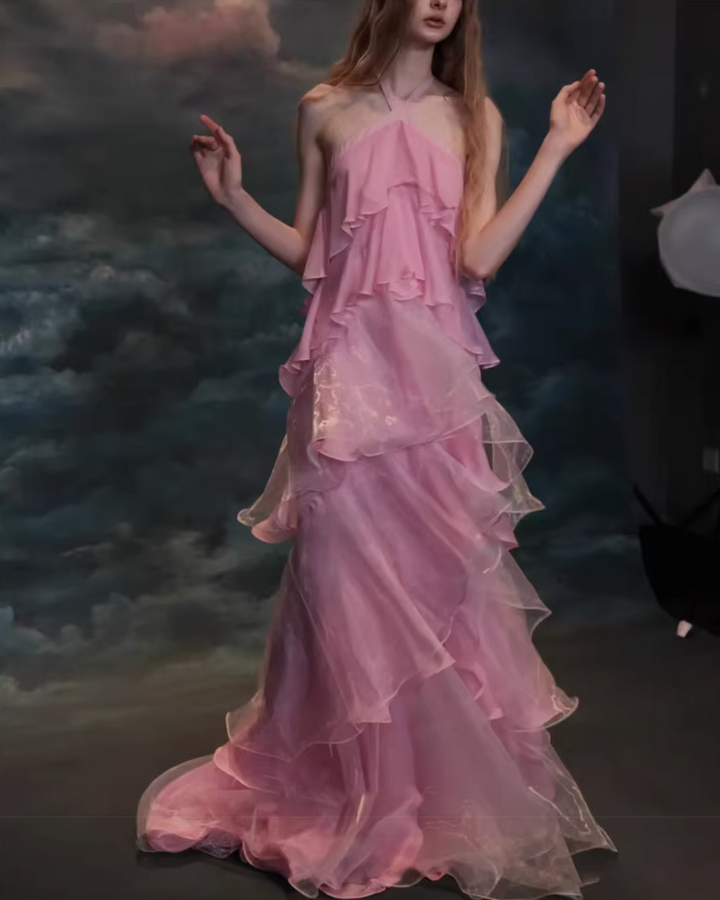 Haut à manches évasées plissées et ensemble jupe longue avec ceinture à la taille – Rosiny 