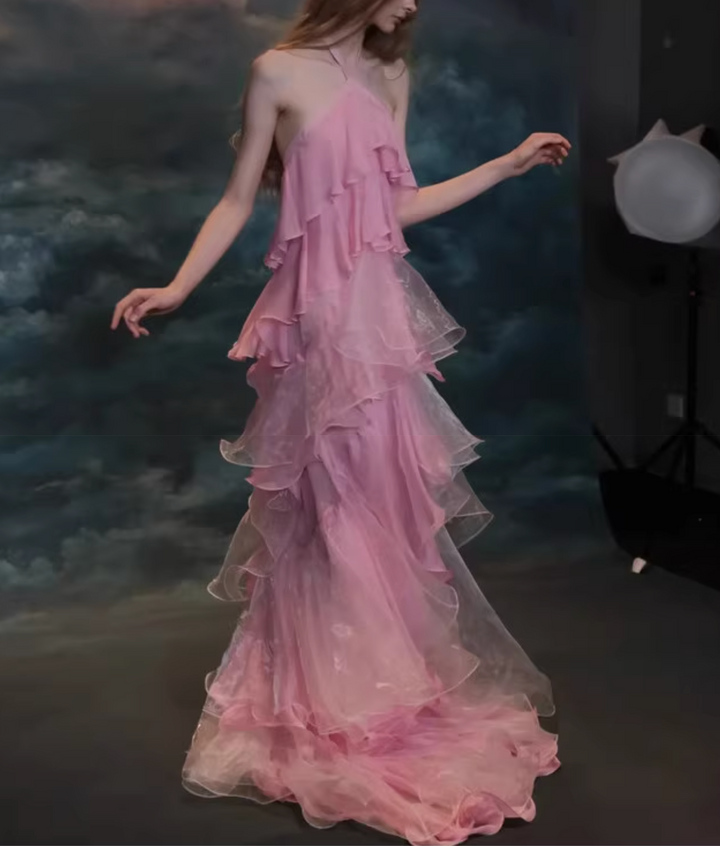 Haut à manches évasées plissées et ensemble jupe longue avec ceinture à la taille – Rosiny 