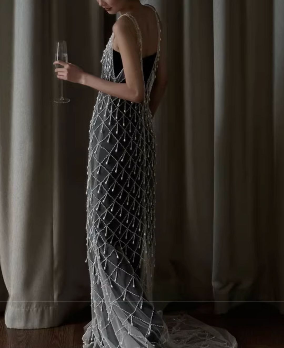 beaded mesh gown with geometric overlay – LUCENT