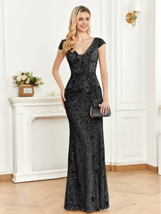 cap-sleeve sequin mermaid gown – RUBINA