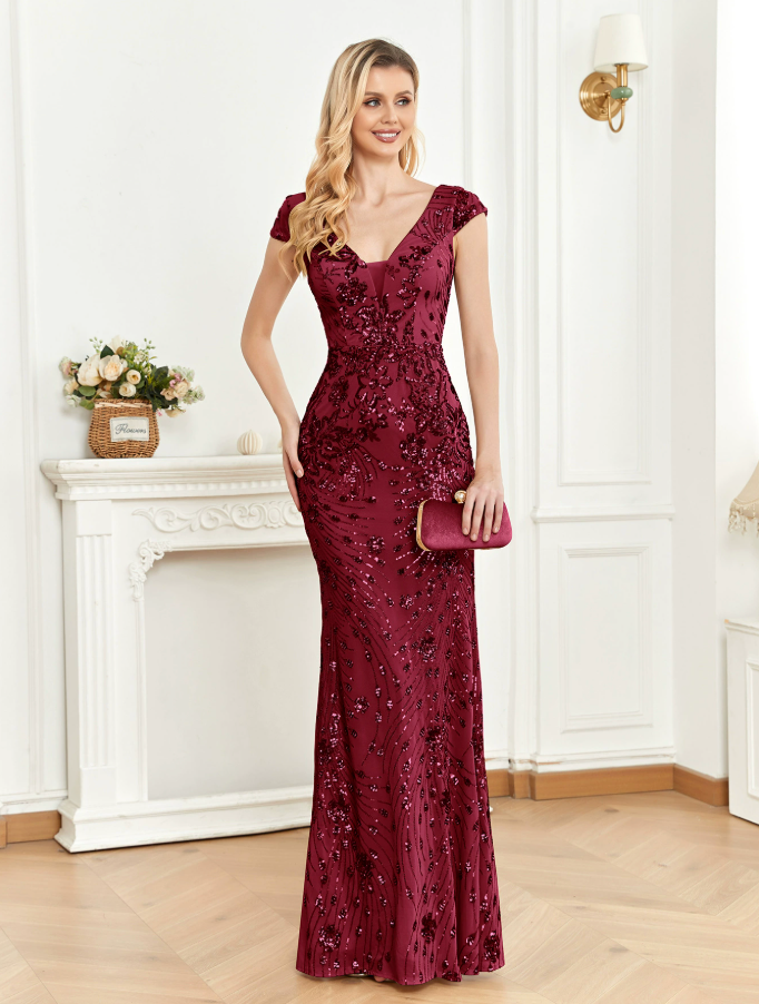 cap-sleeve sequin mermaid gown – RUBINA