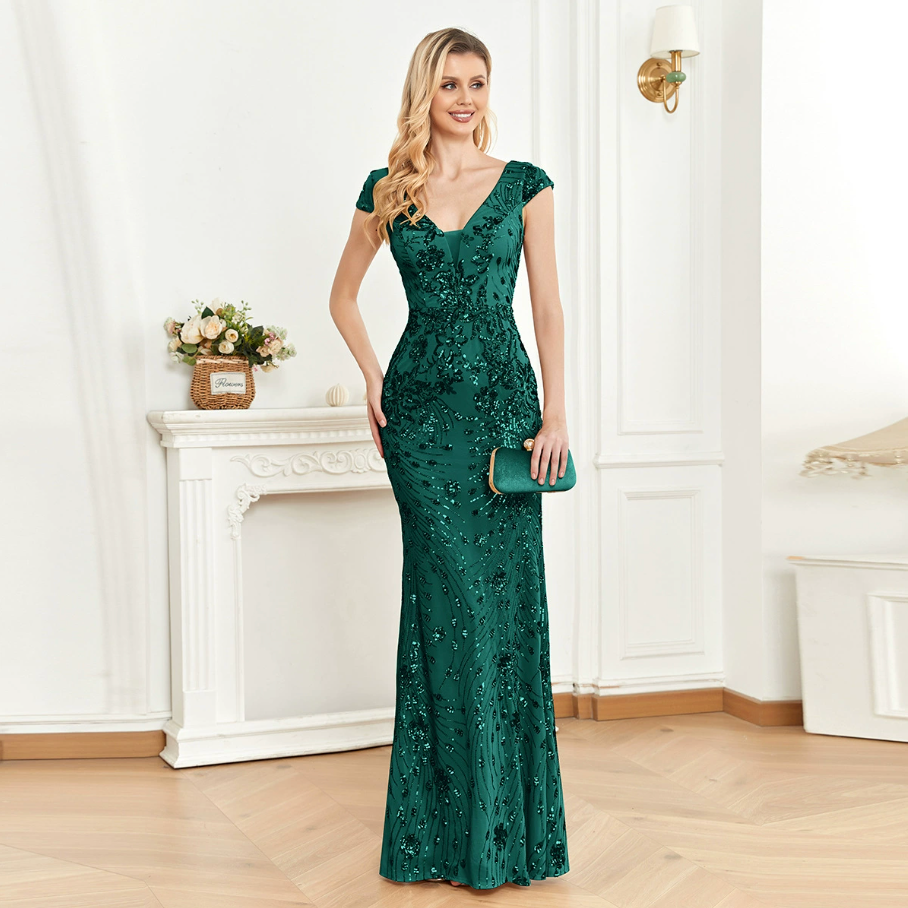cap-sleeve sequin mermaid gown – RUBINA