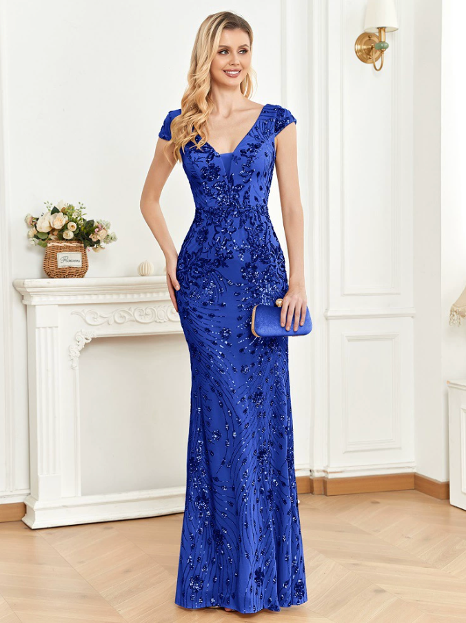 cap-sleeve sequin mermaid gown – RUBINA