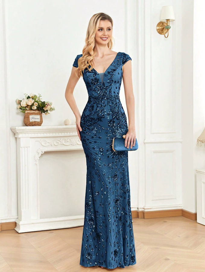 cap-sleeve sequin mermaid gown – RUBINA