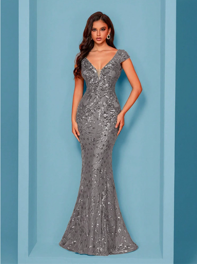 cap-sleeve sequin mermaid gown – RUBINA