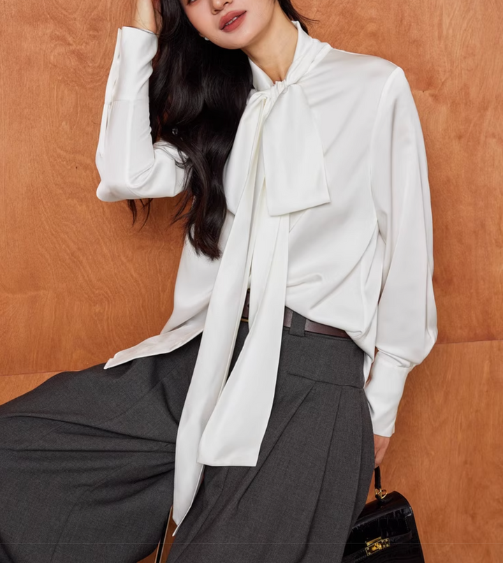 satin blouse with oversized bow tie – VIVIEN