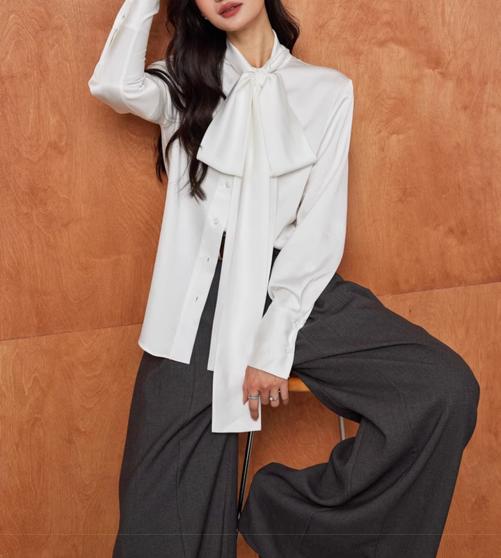 satin blouse with oversized bow tie – VIVIEN