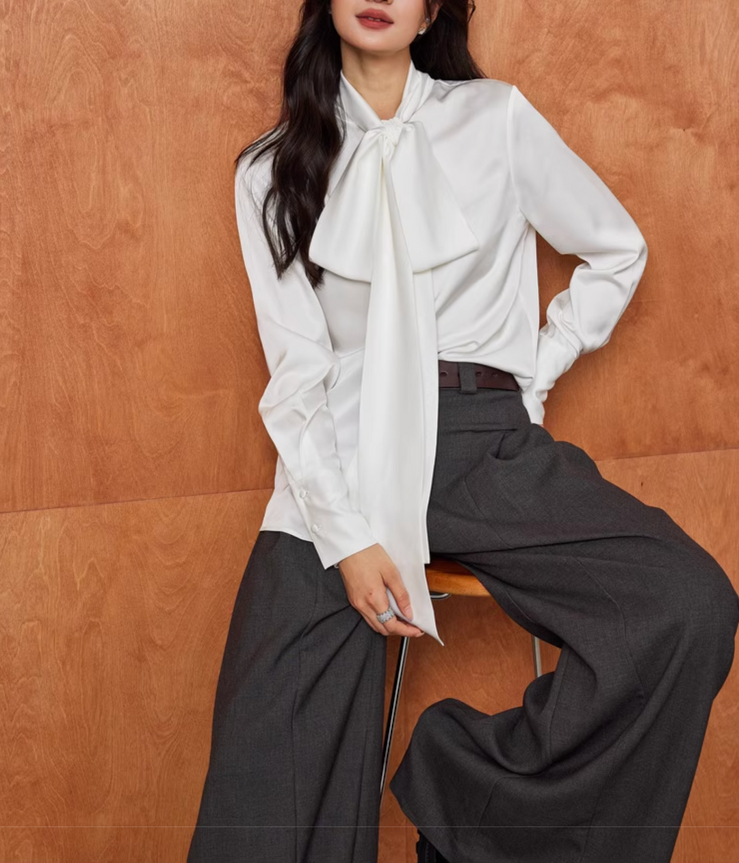 satin blouse with oversized bow tie – VIVIEN