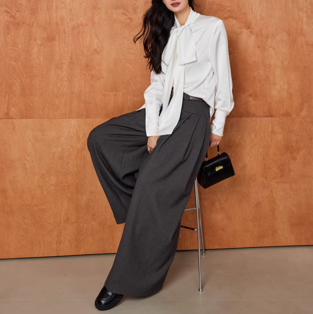 satin blouse with oversized bow tie – VIVIEN