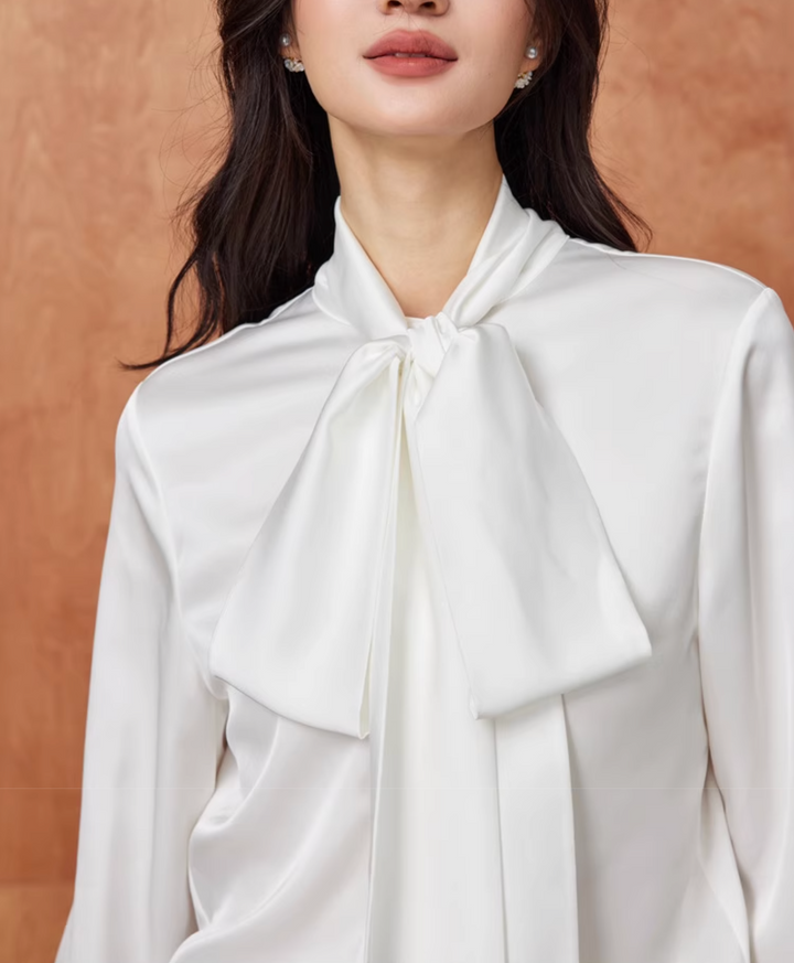 satin blouse with oversized bow tie – VIVIEN