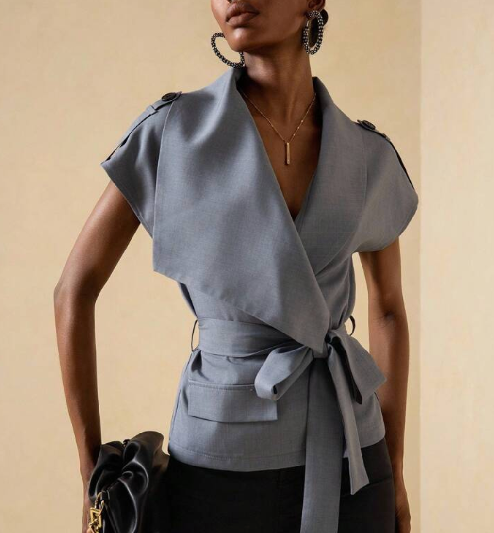 جاكيت ملفوف بدون أكمام مع ياقة واسعة – جريسون